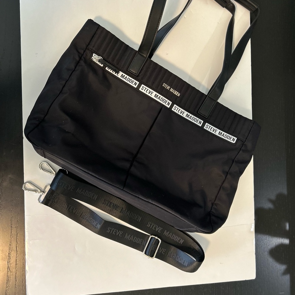 Steve Madden Black Tote Bag with Logo Strap
